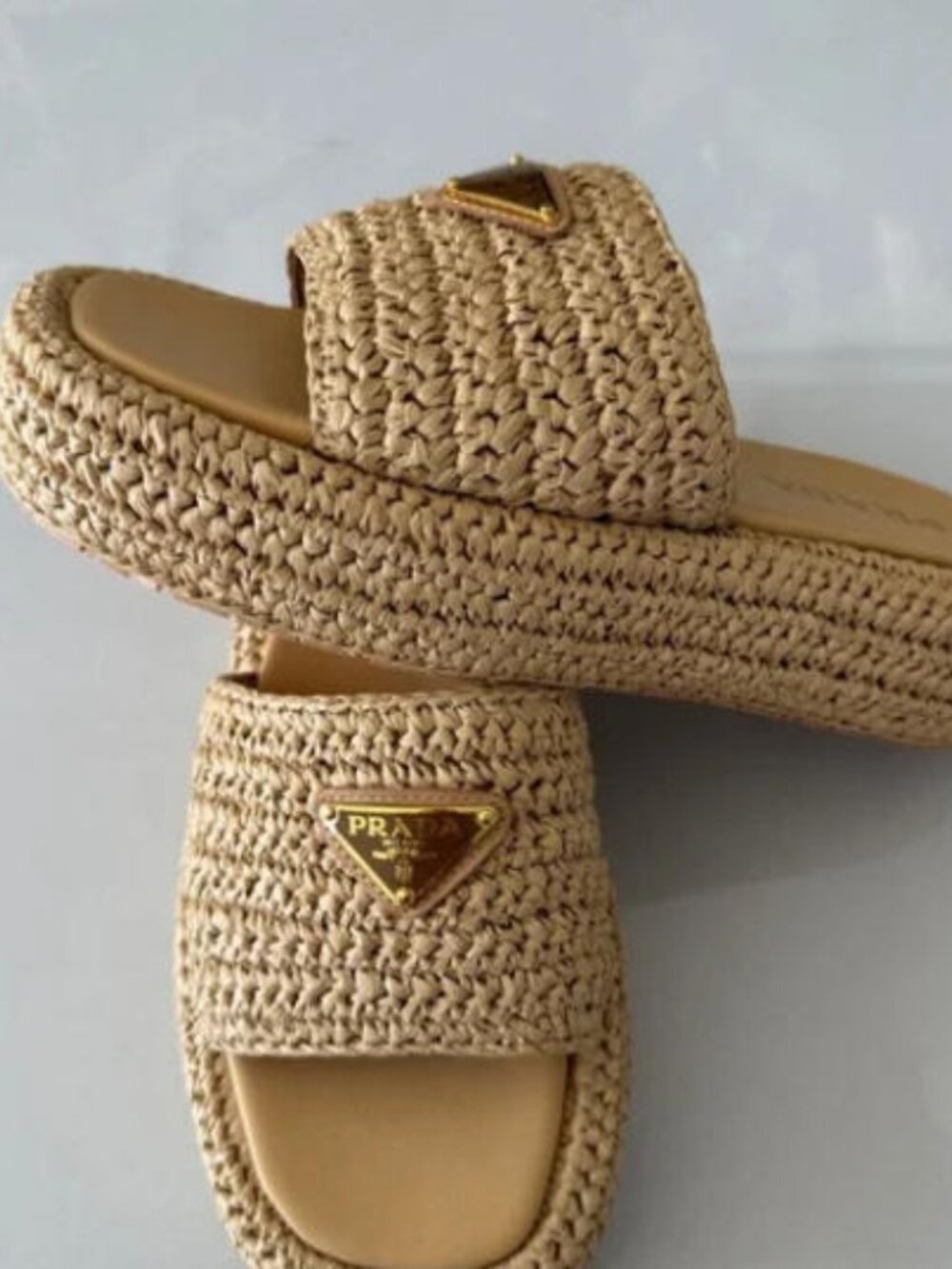 Prada Beige Woven Raffia Slide Sandals - Size 37 - Picture 2 of 7